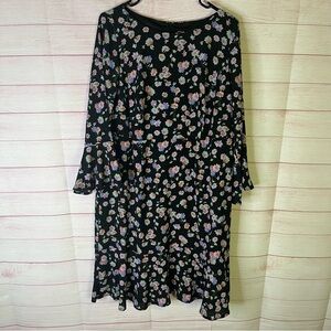 Betsey Johnson NEW Pink Black Floral Bell Sleeves Dress‎ Size 14W